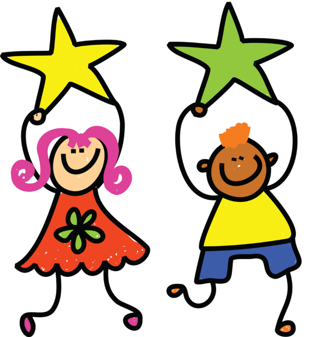 child holding yellow star and child holding green star